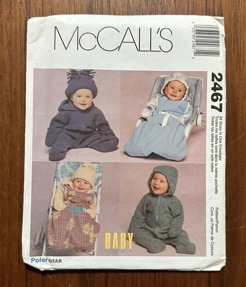 NEW McCALL'S 2467 CUTE INFANT WINTER FLEECE BUNTING SAC & HAT PATTERN FF